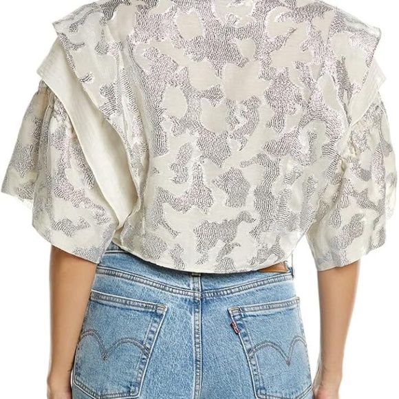 $450 IRO Orti Silk Linen Blend White Metallic Blousr EU40 US Large NEW WITH TAGS - Picture 2 of 2